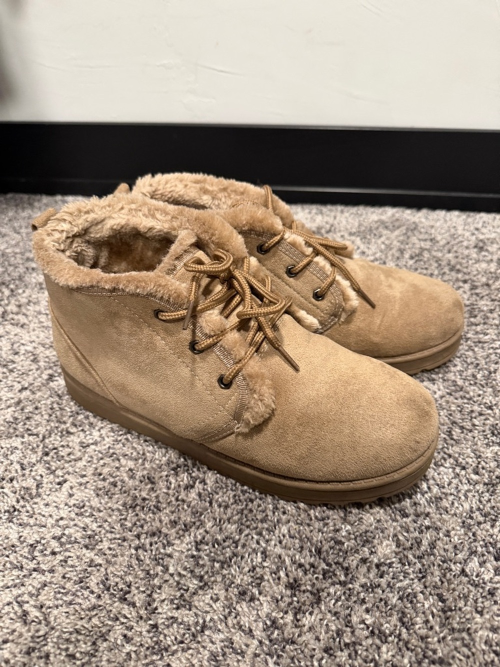 SO Tan Suede Faux-Fur Lined Ankle Booties